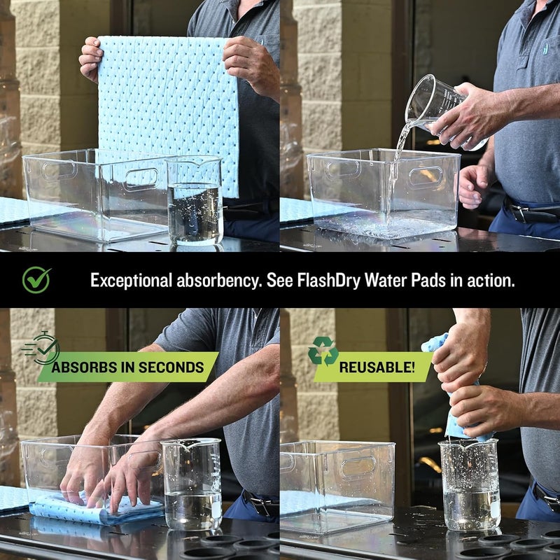 FLASHDRY Water Absorbent Pads 100 per Box, 17.5"x13.5" - Reusable and Hand Wringable Pads, Ideal for Water Leaks, Spills, Storm Damage Cleanup, Perfect for Basements, Garages, and Under-Sink Cabinets - Image 5